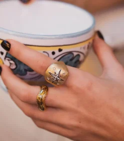 Feidt Paris Bague chevalière Étoile Or jaune Saphirs blancs*Femme Bagues