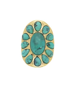Aurélie Bidermann Bague Navajo plaqué or et turquoise*Femme Bagues
