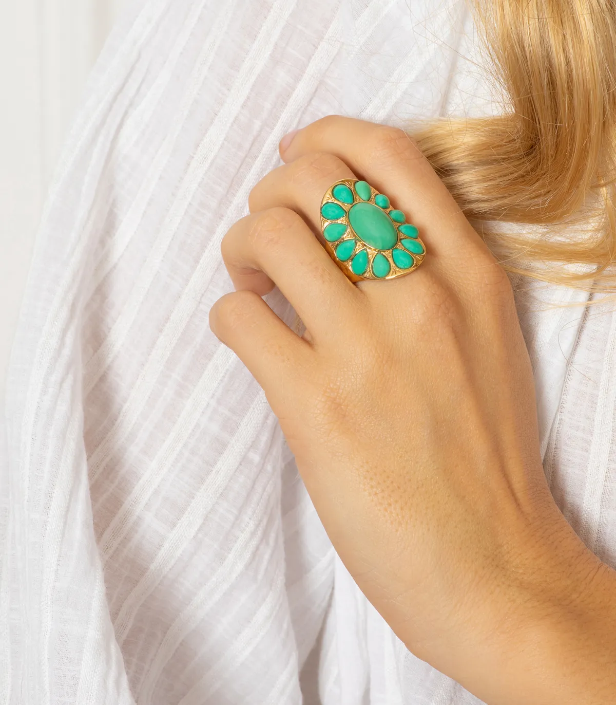 Aurélie Bidermann Bague Navajo plaqué or et turquoise*Femme Bagues