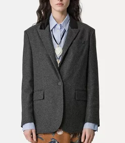 Forte Forte Blazer en Laine Cloth Velvet Rever Antracite*Femme Manteaux & Vestes