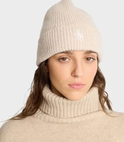 Sporty & Rich Bonnet en laine SRC Cream/White*Femme Chapeaux, Bonnets & Casquettes