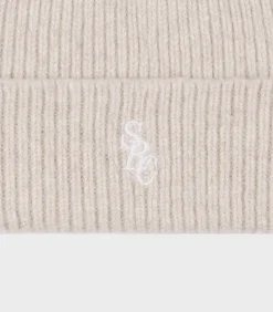 Sporty & Rich Bonnet en laine SRC Cream/White*Femme Chapeaux, Bonnets & Casquettes