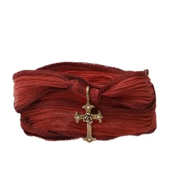 Catherine Michiels Bracelet en soie à nouer et charm Mariel Cross en bronze et diamant*Femme Bracelets|Bijoux