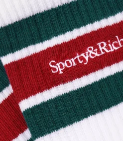 Sporty & Rich Chaussettes Serif Logo Striped Green/Red*Femme Lingerie|Sous-Vêtements