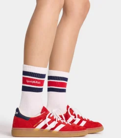Sporty & Rich Chaussettes Serif Logo striped /Navy*Femme Lingerie