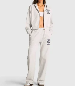 Sporty & Rich Hoodie Emblem Cropped Zipped Heather Grey*Femme Mailles & Sweats