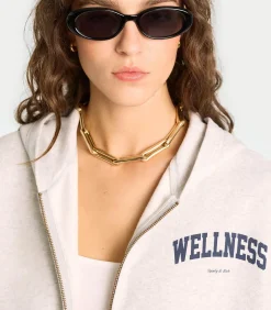 Sporty & Rich Hoodie Wellness Ivy Cropped Heather Gray/Navy*Femme Mailles & Sweats