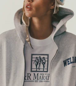 Sporty & Rich Hoodie Wellness Ivy Cropped Heather Gray/Navy*Femme Mailles & Sweats