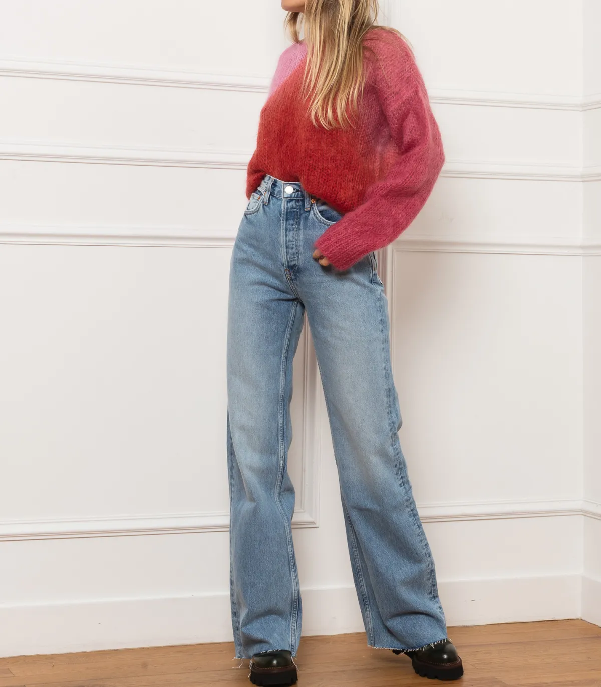 RE/DONE Jean 70s Ultra High Rise Wide Leg Denim Clair*Femme Bas