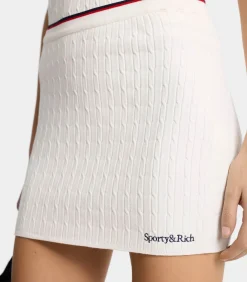 Sporty & Rich Jupe Serif Logo Mini Cable Off White/Navy*Femme Bas