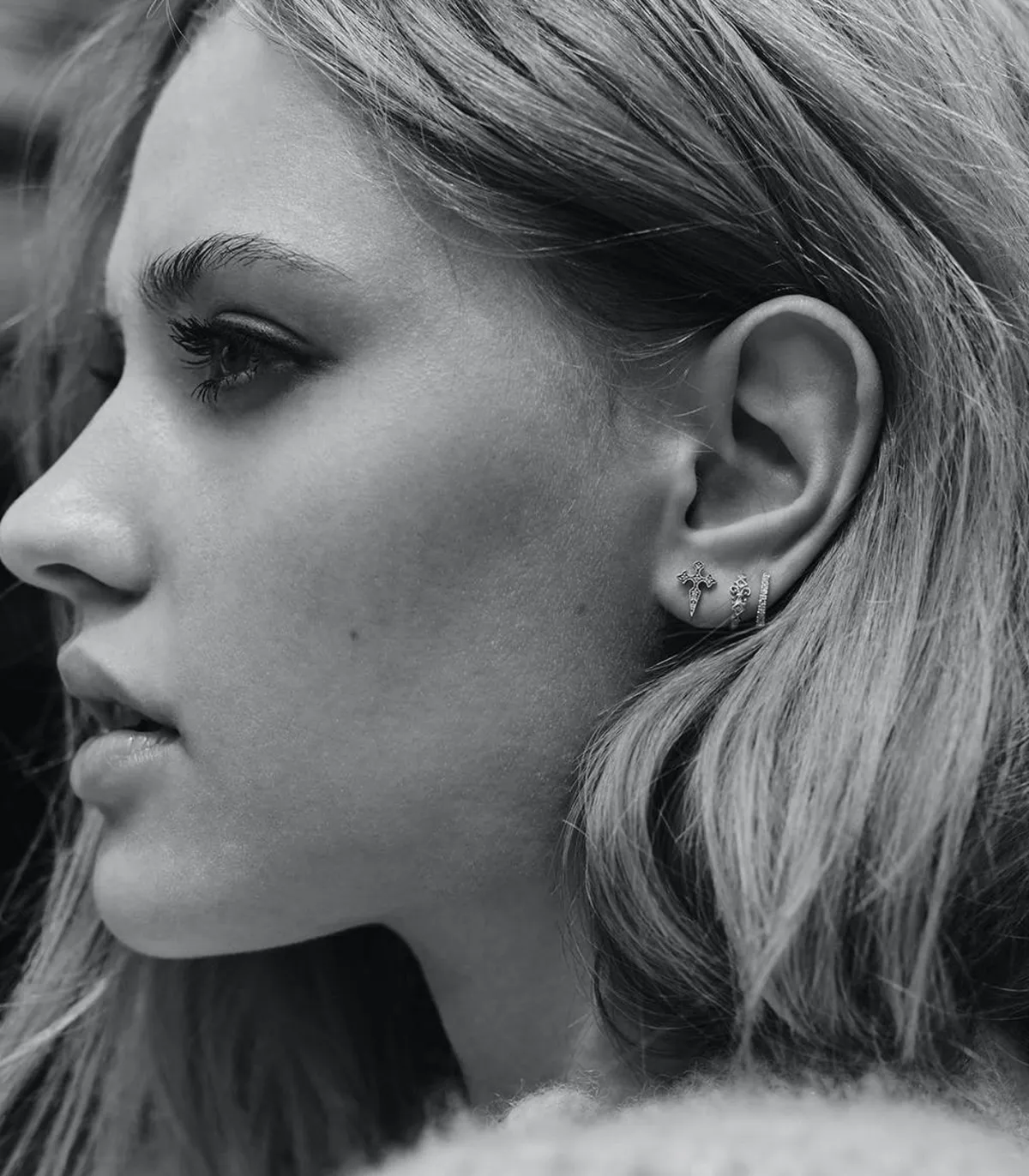 Stone Paris Mini Créole Double Droite Glory Or noir et Diamants*Femme Boucles D'Oreilles