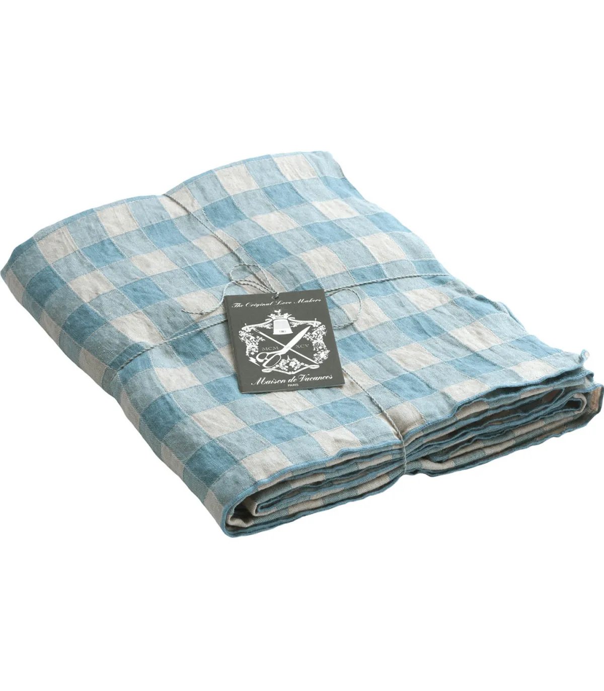 Maison de Vacances Nappe Bourdon Toile Vintage Vichy 170 x 170 cm Nuage* Linge De Table