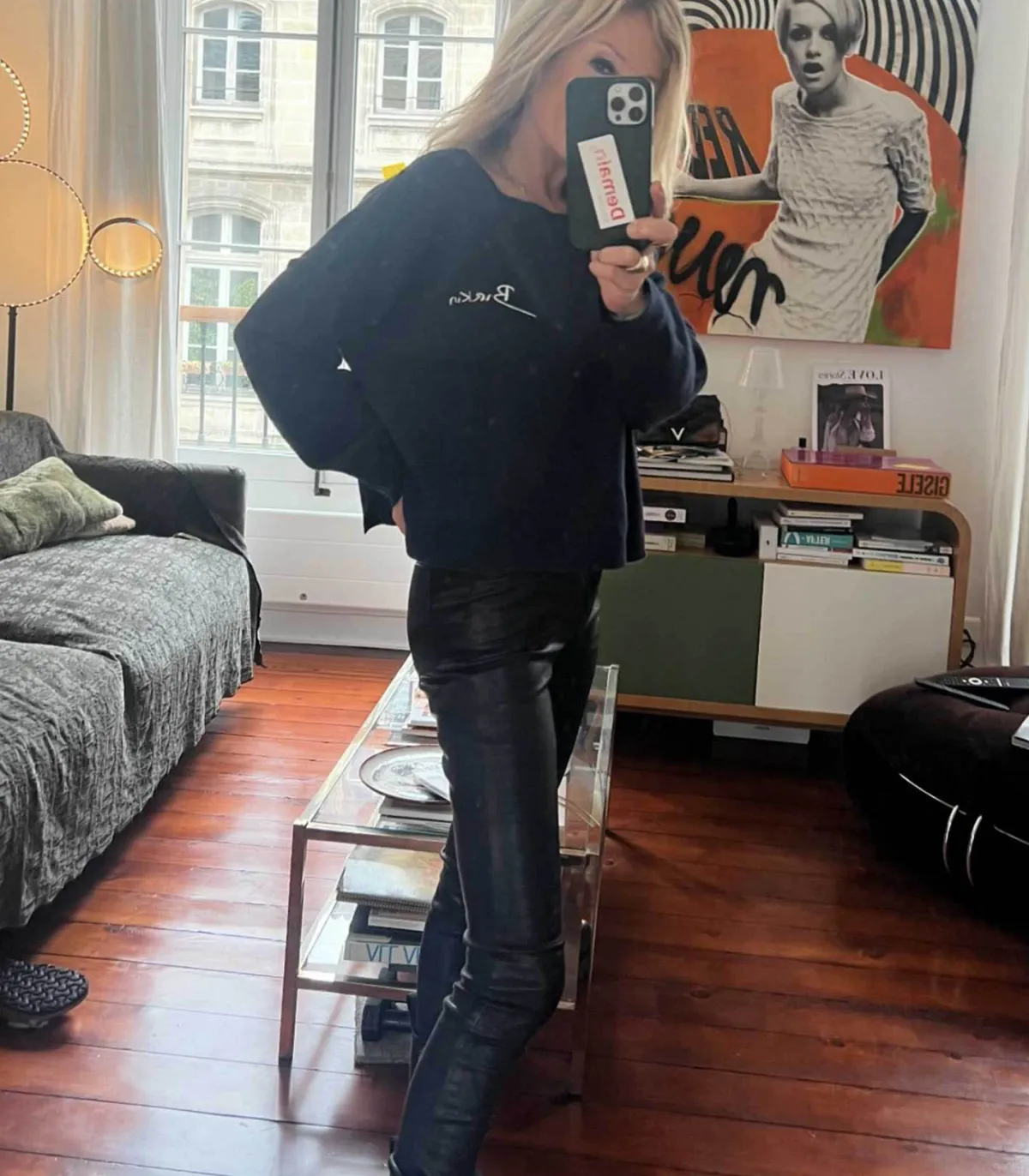 Hudson Pantalon en Cuir Barbara High Rise Slim Noir*Femme Bas