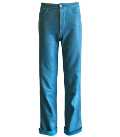 Victoria Leivissa Pantalon en Cuir Bleu Turquoise*Femme Bas