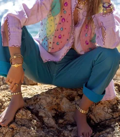 Victoria Leivissa Pantalon en Cuir Bleu Turquoise*Femme Bas