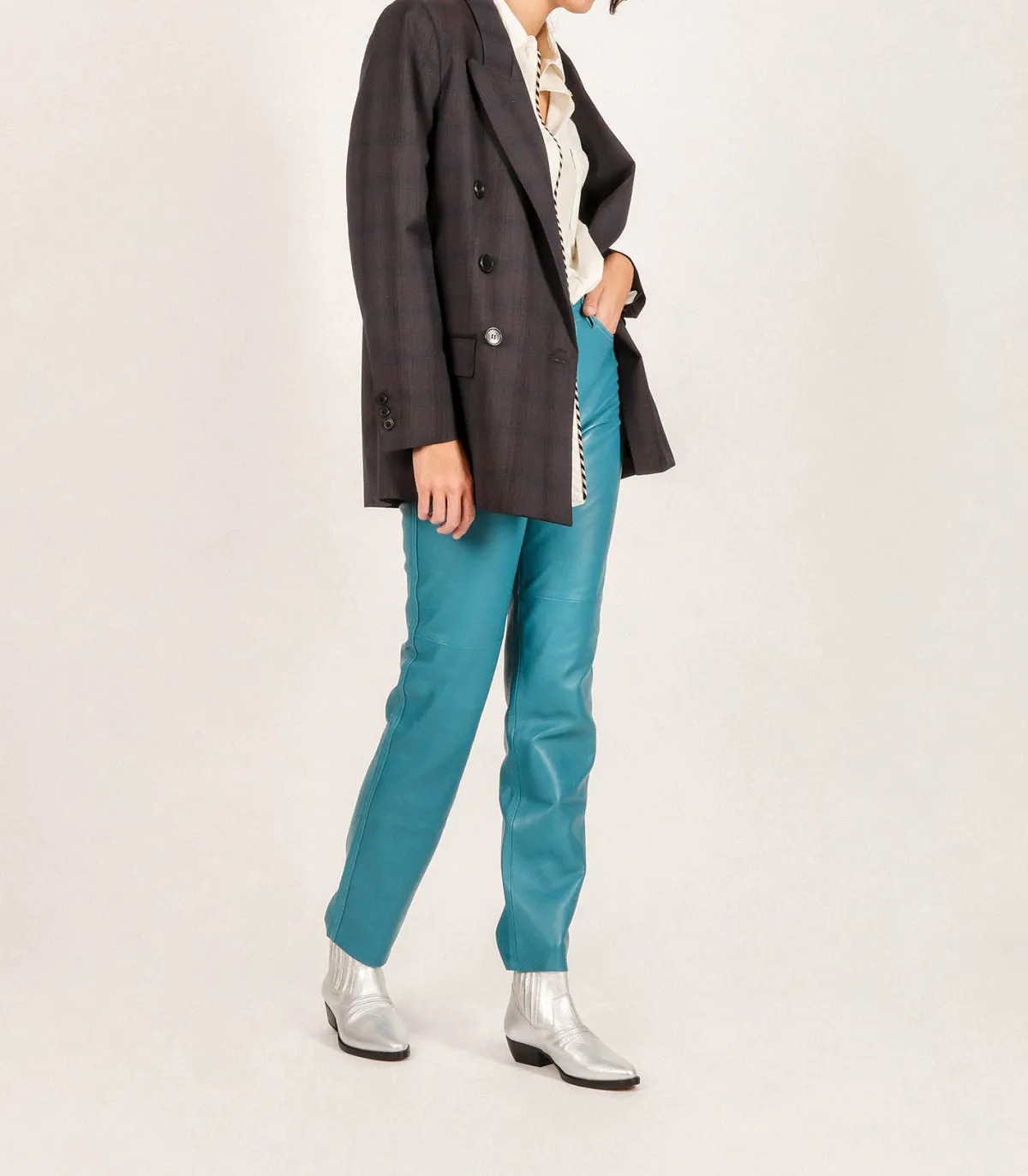 Victoria Leivissa Pantalon en Cuir Bleu Turquoise*Femme Bas