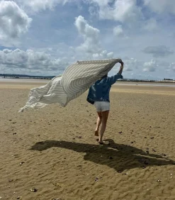 Maison de Vacances Plaid vice versa Frangé Gaze de Lin Lavé Bayadère 150 x 300 cm* Plaids & Couvertures