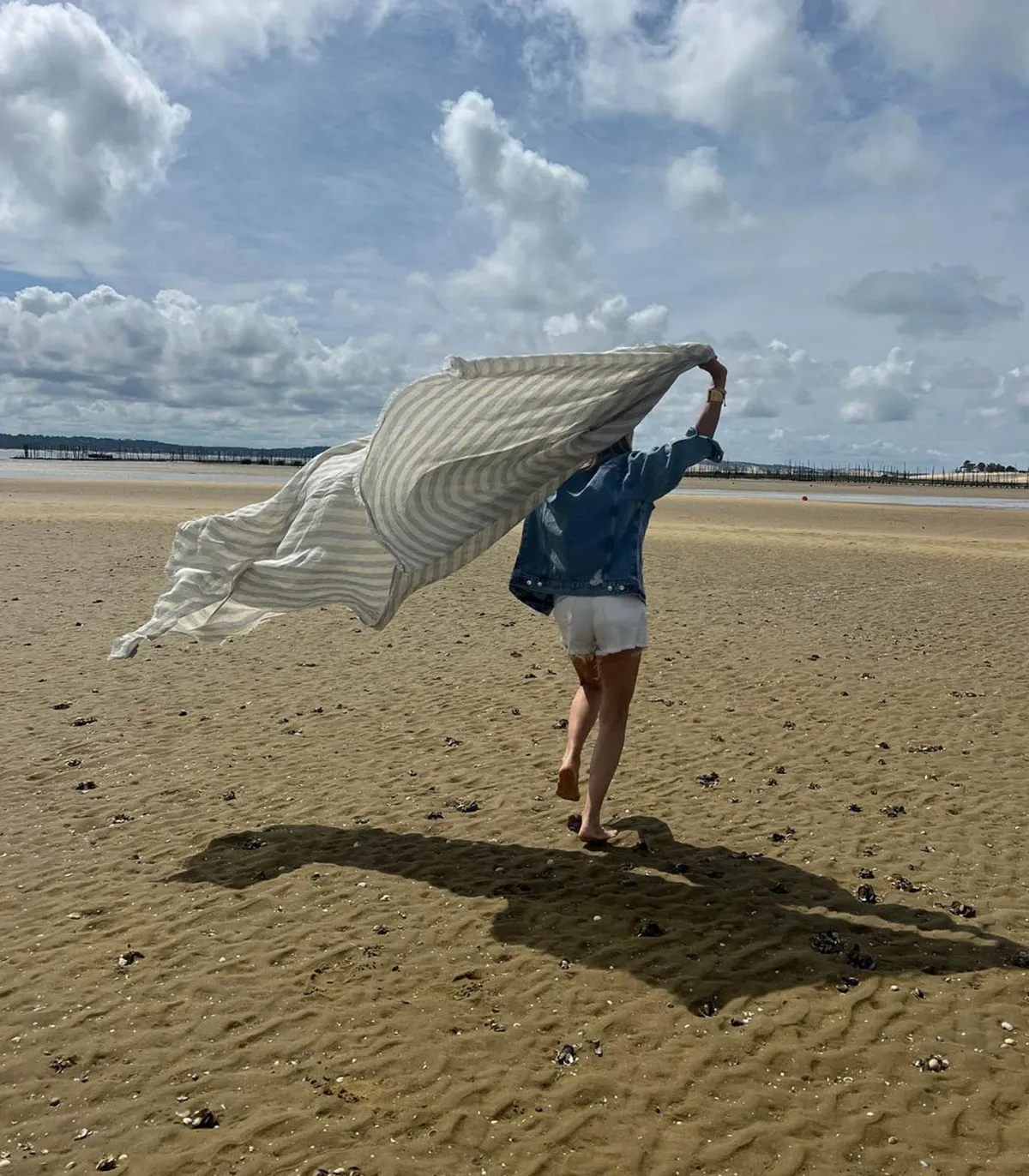 Maison de Vacances Plaid vice versa Frangé Gaze de Lin Lavé Bayadère 150 x 300 cm* Plaids & Couvertures