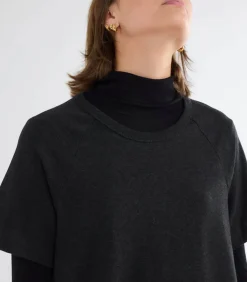 Majestic Filatures Robe Tee-shirt Col rond Noir chiné*Femme Robes