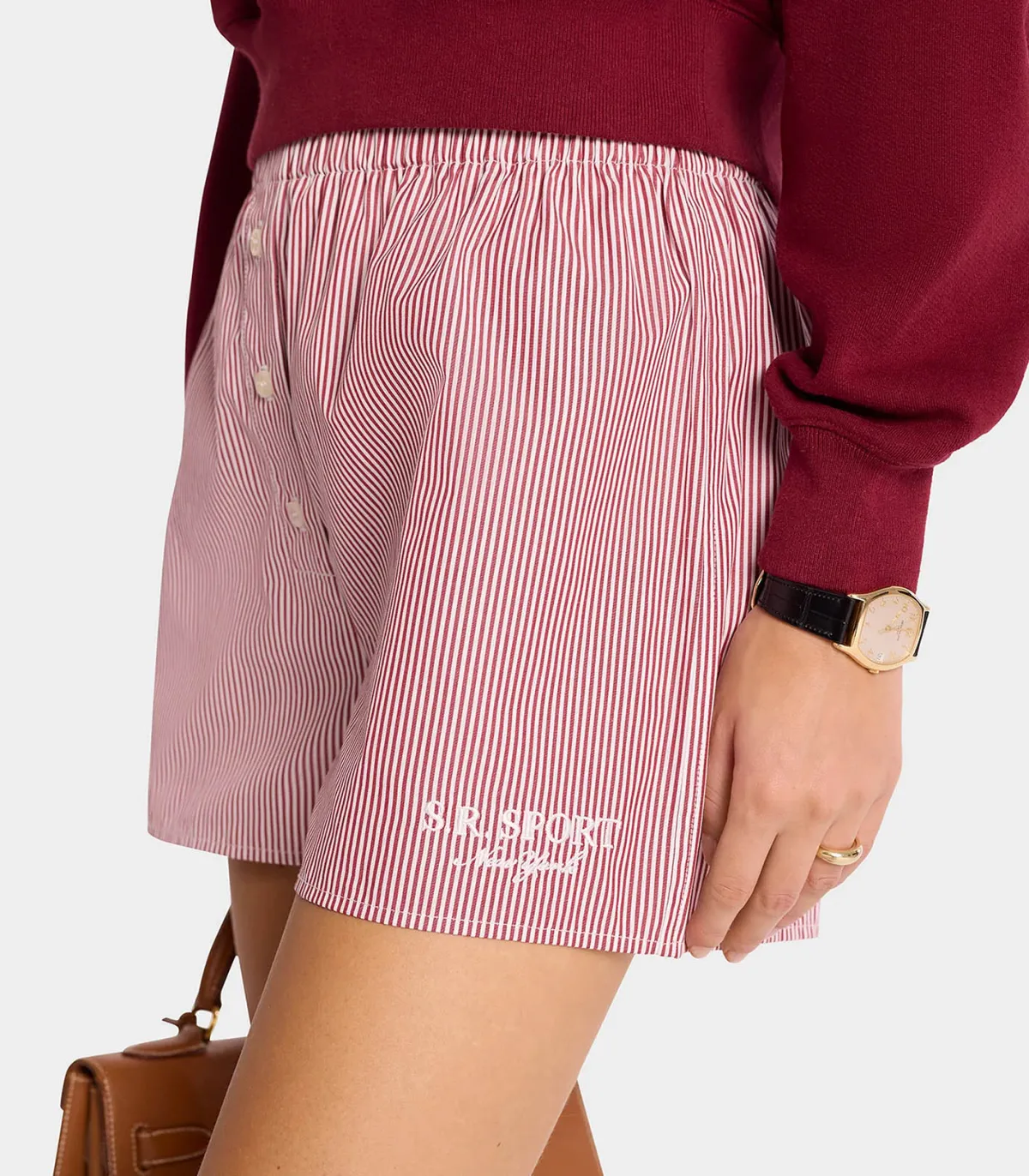 Sporty & Rich Short S.R. Sport Mini Boxer White Red Stripe*Femme Bas|Lingerie