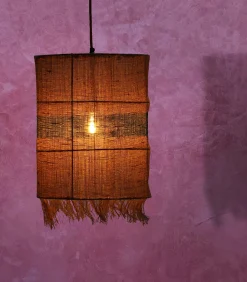 Manufactori Suspension Rectangulaire en jute et bande turquoise* Mobilier