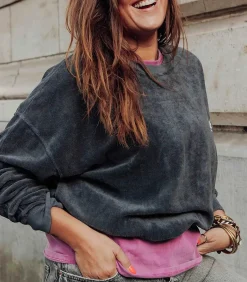 LES BONNES SOEURS Sweat-shirt Eddy Gris Foncé*Femme Mailles & Sweats