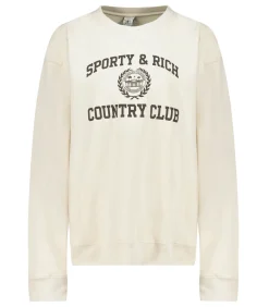 Sporty & Rich Sweat-shirt Varsity Crest Crewneck Cream Chocolate*Femme Mailles & Sweats