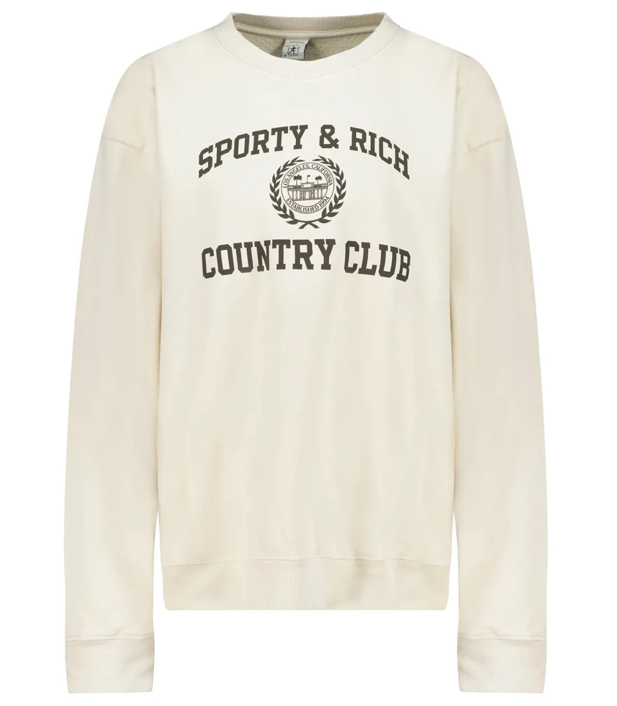 Sporty & Rich Sweat-shirt Varsity Crest Crewneck Cream Chocolate*Femme Mailles & Sweats
