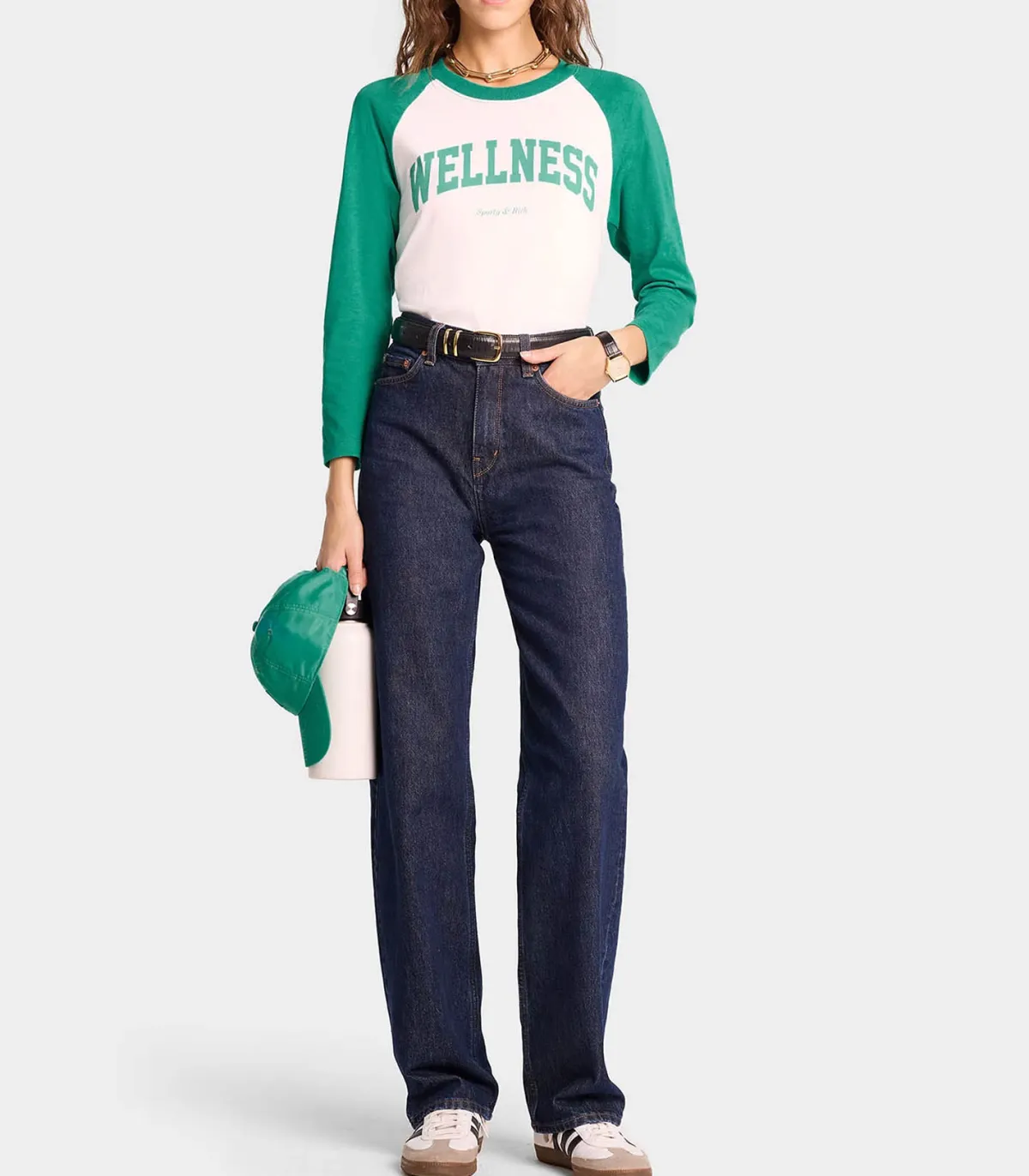 Sporty & Rich Tee-shirt Baseball Wellness Ivy White/Spring Green*Femme Hauts