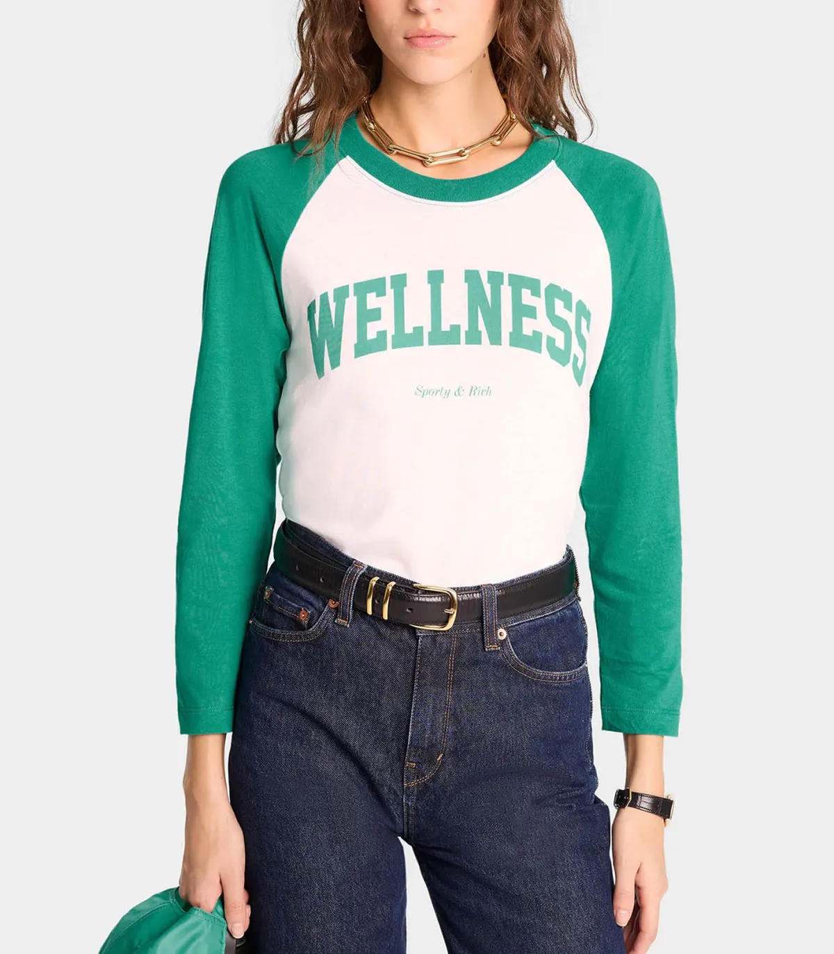 Sporty & Rich Tee-shirt Baseball Wellness Ivy White/Spring Green*Femme Hauts