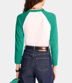 Sporty & Rich Tee-shirt Baseball Wellness Ivy White/Spring Green*Femme Hauts